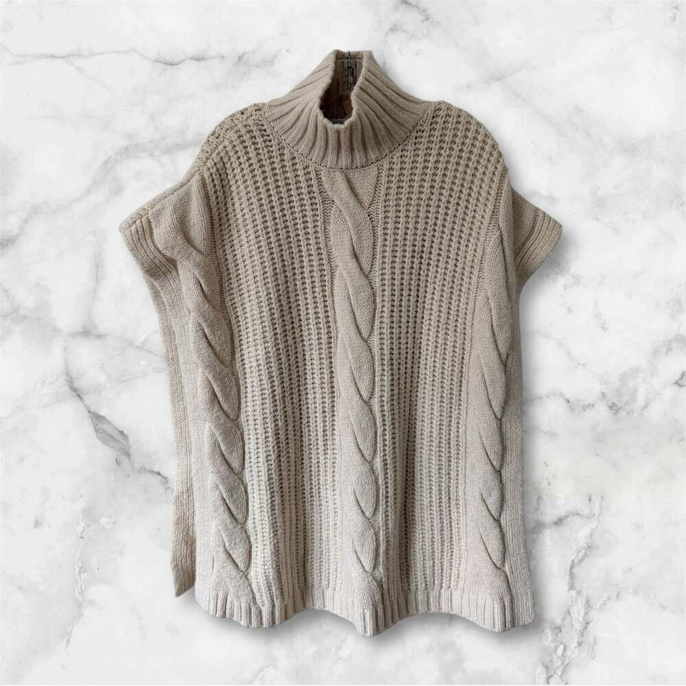Zara Cable Knit Cape Sweater Coastal Grandma Cozy Size M
